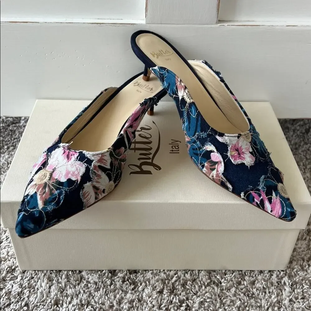 NIB Butter Italy Women's Berta Embroidered Floral Pump Heels